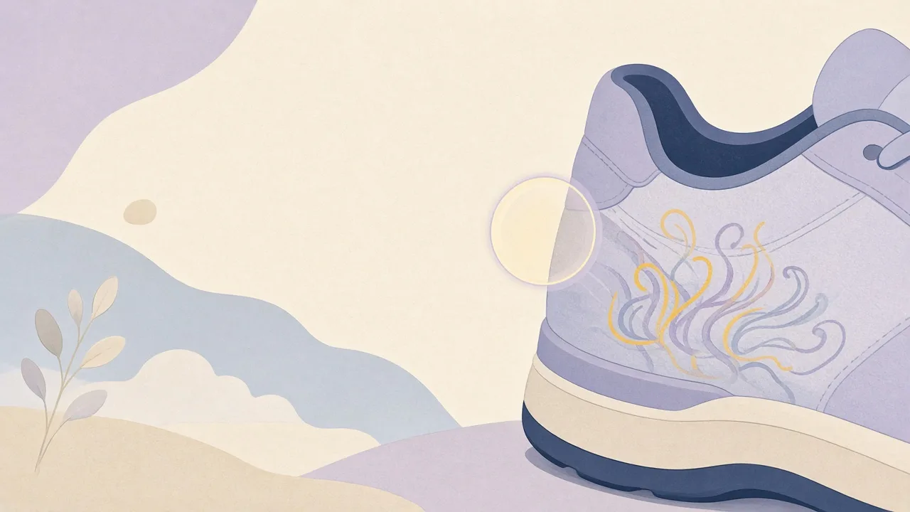 Soft illustration of a shoe heel with abstract flame scribbles suggesting an unintended visual reading